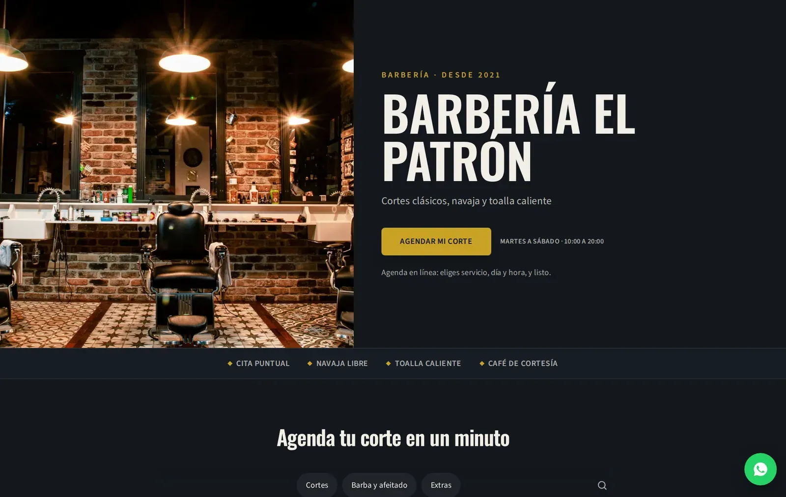 Demo interactivo: Barbería El Patrón, negocio ficticio de demostración