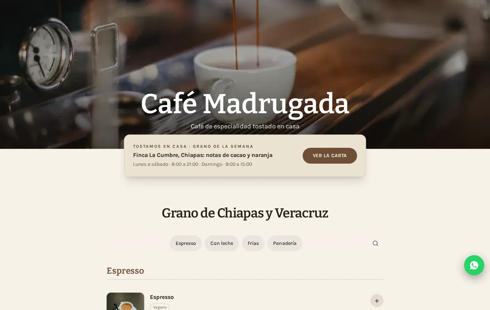 Demo interactivo: Café Madrugada, negocio ficticio de demostración