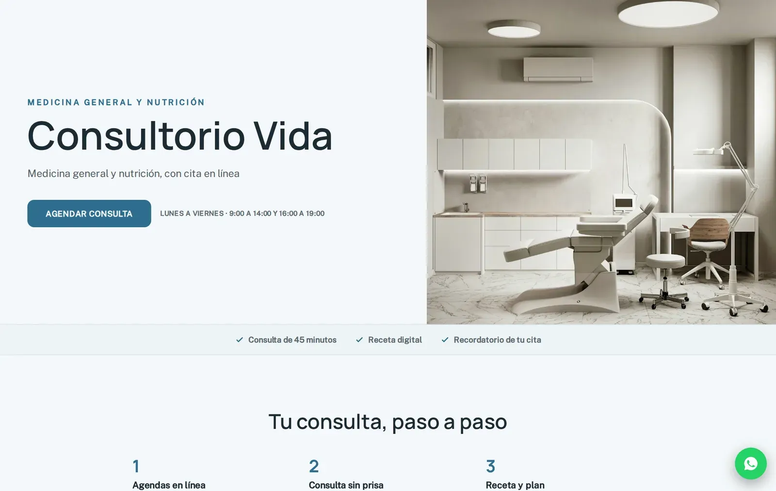 Demo interactivo: Consultorio Vida, negocio ficticio de demostración