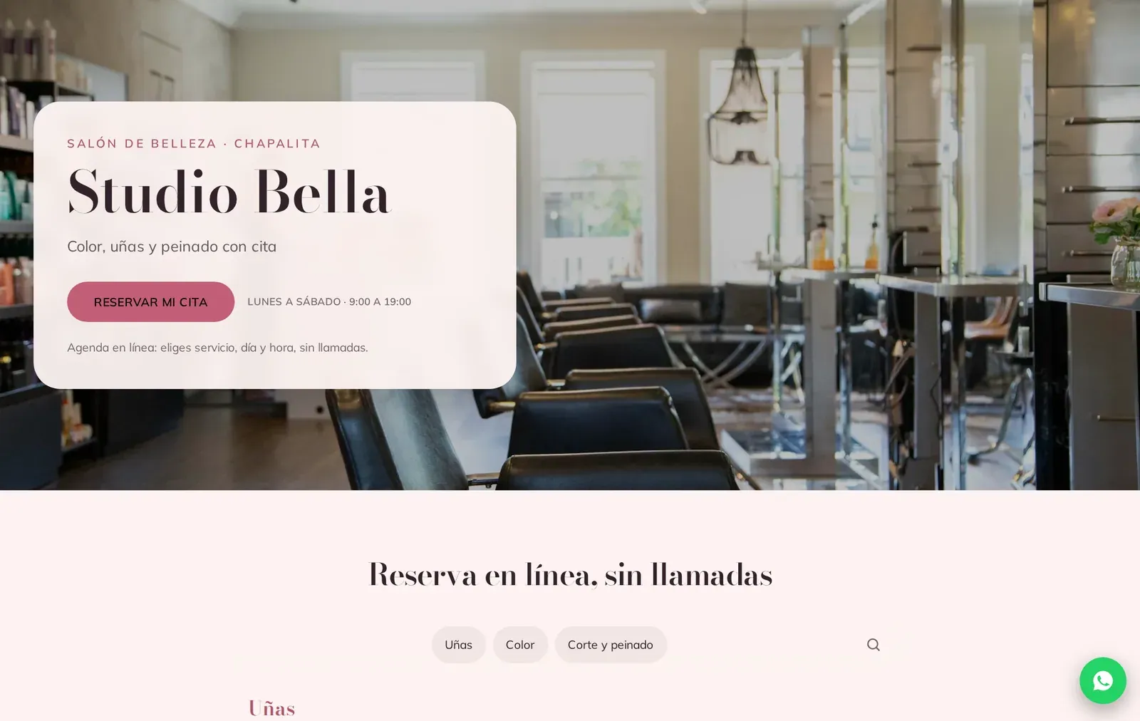 Demo interactivo: Studio Bella, negocio ficticio de demostración