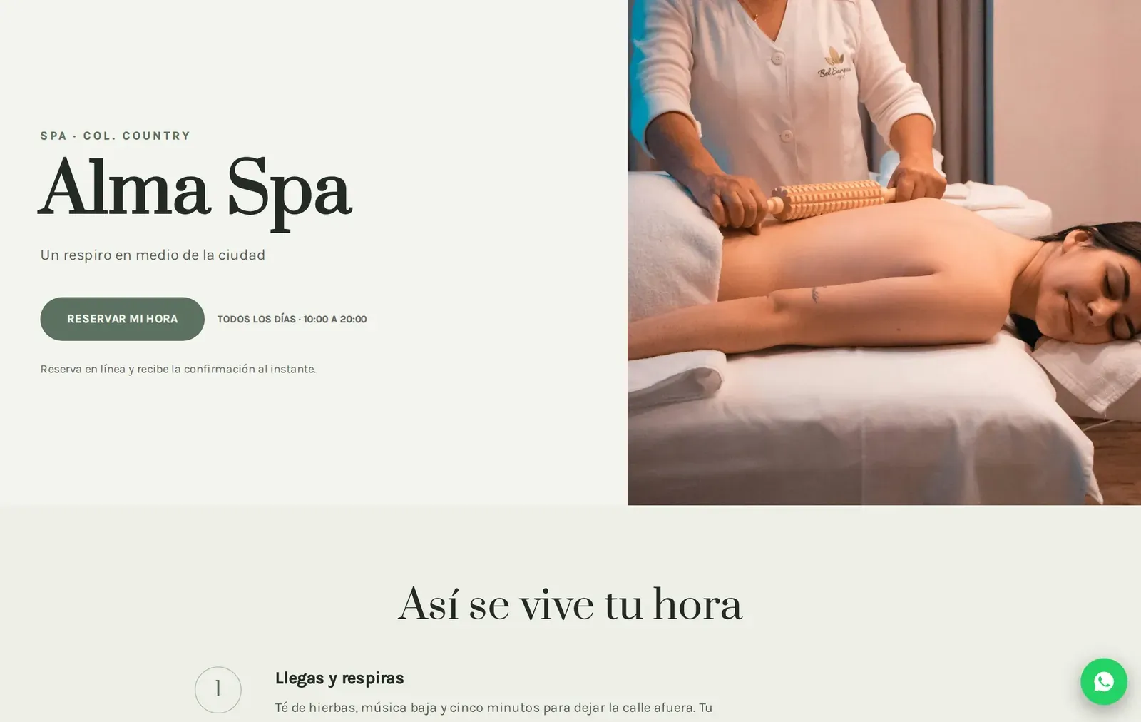 Demo interactivo: Alma Spa, negocio ficticio de demostración