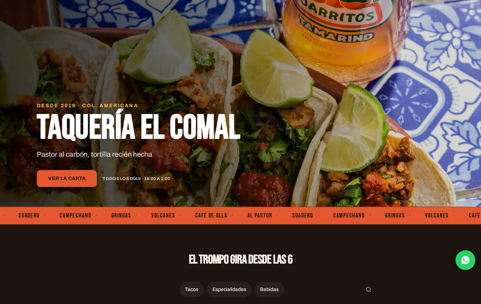 Demo interactivo: Taquería El Comal, negocio ficticio de demostración